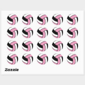Roze en witte volleybal ronde sticker (Vel)