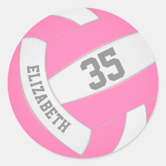 roze en witte volleybal ronde sticker (Voorkant)