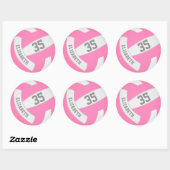 roze en witte volleybal ronde sticker (Vel)