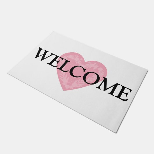 roze en witte voordeur van het hart deurmat (Schuin)