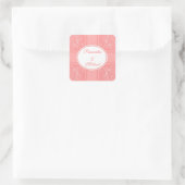 Roze en witte vormgeving vierkante sticker (Tas)