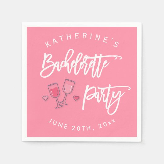 Roze en witte vrijgezellenfeest cocktail servet (Voorkant)