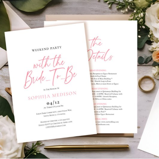 Roze en witte vrijgezellenfeest kaart