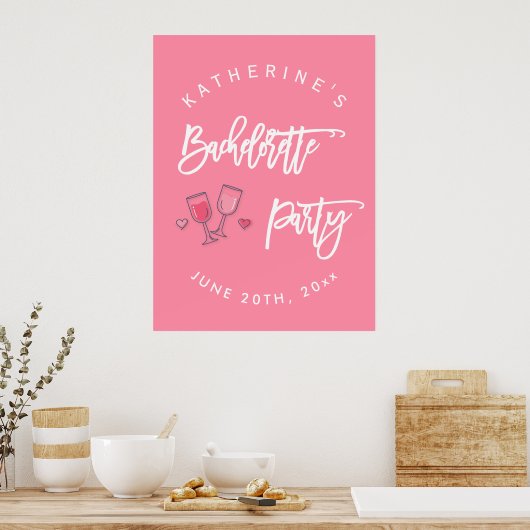 Roze en witte vrijgezellenfeest Poster teken (Keuken)