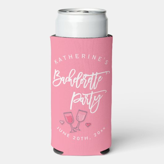 Roze en witte vrijgezellenfeest seltzer blikjeskoeler (Seltzer Achterkant)