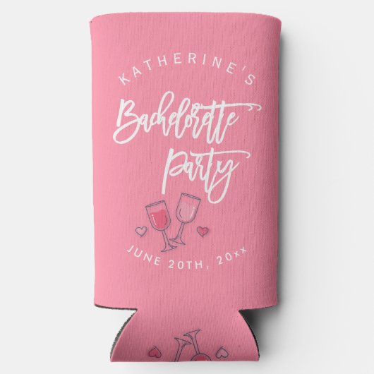 Roze en witte vrijgezellenfeest seltzer blikjeskoeler (Achterkant)