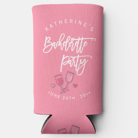 Roze en witte vrijgezellenfeest seltzer blikjeskoeler (Voorkant)