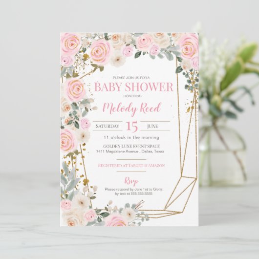 Roze en witte Waterverf Bloemen Baby shower Kaart (Staand voorkant)