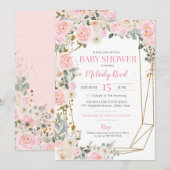 Roze en witte Waterverf Bloemen Baby shower Kaart (Voorkant / Achterkant)