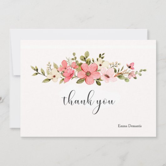 Roze en witte Waterverf Bloemen Notecard Bedankkaart (Voorkant)