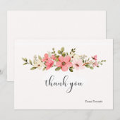 Roze en witte Waterverf Bloemen Notecard Bedankkaart (Voorkant / Achterkant)