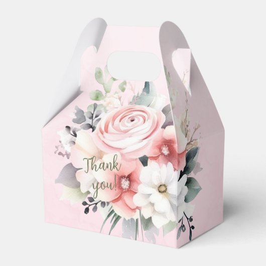 Roze en witte Waterverf bloemen op roze Bedankdoosjes (Achterkant)