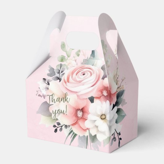 Roze en witte Waterverf bloemen op roze Bedankdoosjes (Voorkant Zijde)