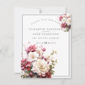 Roze en witte waterverf bloemen save the date (Voorkant)