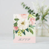 Roze en Witte Waterverf Bloemenbruiloft RSVP Kaartje (Staand voorkant)