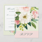 Roze en Witte Waterverf Bloemenbruiloft RSVP Kaartje (Voorkant / Achterkant)