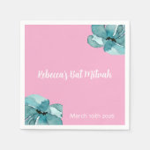 Roze en witte Waterverf Bloemknuppel Mitswa Servet (Voorkant)