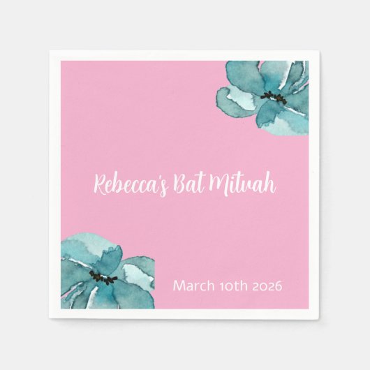 Roze en witte Waterverf Bloemknuppel Mitswa Servet (Voorkant)