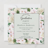 Roze en witte Waterverf Blooms GraduPartij Kaart (Voorkant)