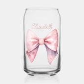 Roze en Witte Waterverf Bow Gepersonaliseerd Blikvorm Glas (Voorkant)