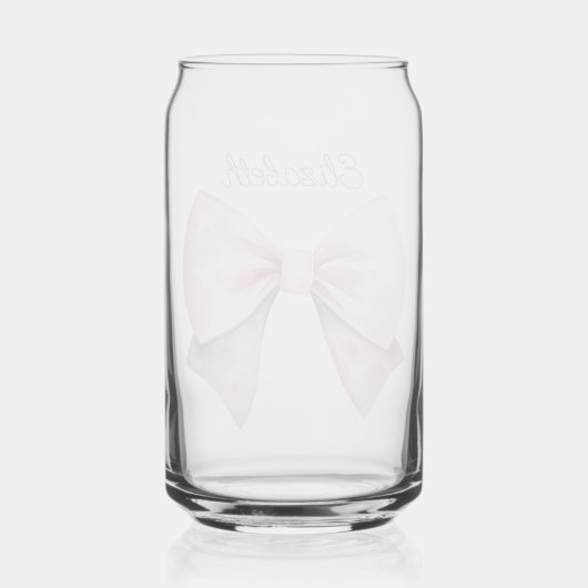 Roze en Witte Waterverf Bow Gepersonaliseerd Blikvorm Glas (Achterkant)