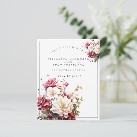 Roze en witte Waterverf Flowers Save The Date (Staand voorkant)