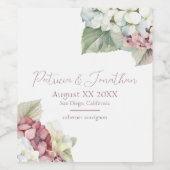 Roze en witte waterverf hortensia bloemen wijn etiket (Enkel label)