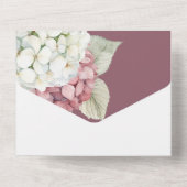 Roze en witte waterverf hydrangeabloemen op blozen all in one uitnodiging (Achterkant)