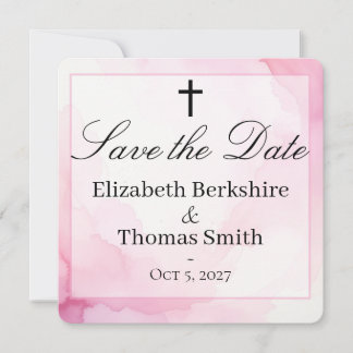 Roze en Witte Waterverf Katholieke Trouw Save The Date