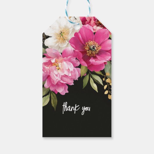 Roze en witte Waterverf pioenroos bloemenbruiloft Cadeaulabel (Achterkant)