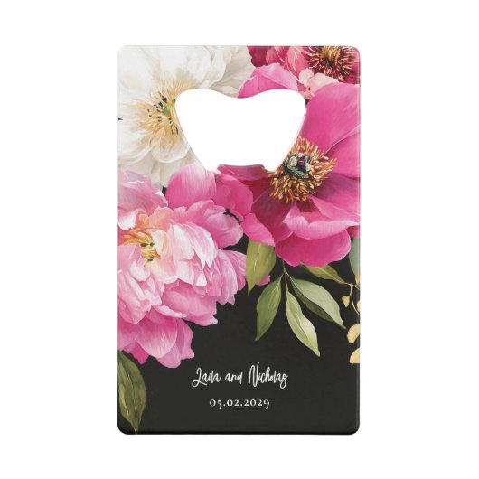 Roze en witte Waterverf pioenroos bloemenbruiloft Creditkaart Flessenopener (Voorkant)
