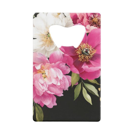 Roze en witte Waterverf pioenroos bloemenbruiloft Creditkaart Flessenopener (Achterkant)