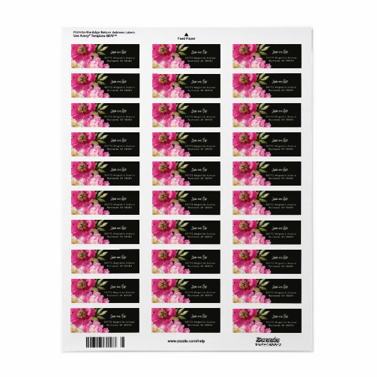 Roze en witte Waterverf pioenroos bloemenbruiloft Etiket (Full Sheet)