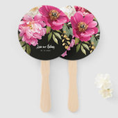 Roze en witte Waterverf pioenroos bloemenbruiloft Handwaaier (Voorkant en achterkant)