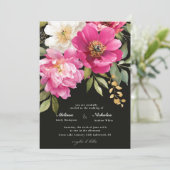 Roze en witte Waterverf pioenroos bloemenbruiloft Kaart (Staand voorkant)