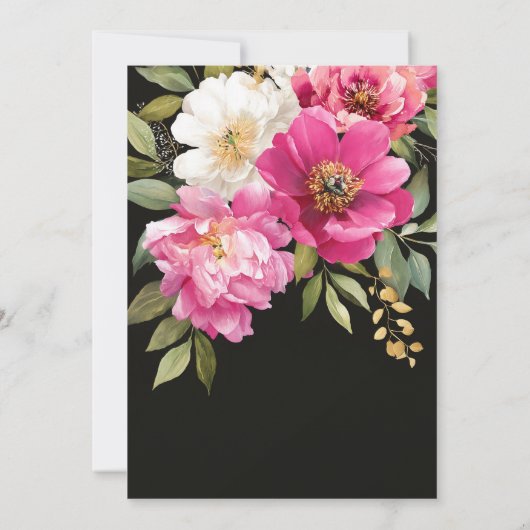 Roze en witte Waterverf pioenroos bloemenbruiloft Kaart (Achterkant)