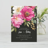 Roze en witte Waterverf pioenroos bloemenbruiloft Kaart (Staand voorkant)
