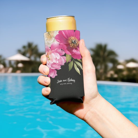 Roze en witte Waterverf pioenroos bloemenbruiloft Seltzer Blikjeskoeler (Insitu Zwembad)