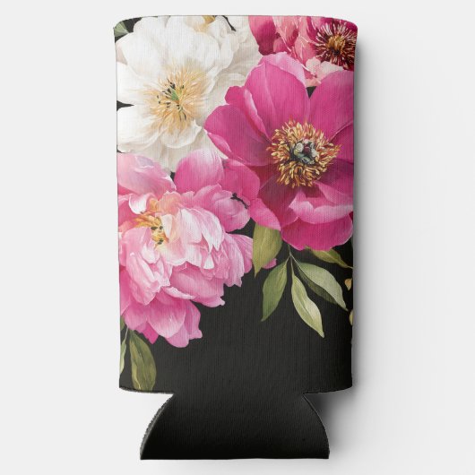 Roze en witte Waterverf pioenroos bloemenbruiloft Seltzer Blikjeskoeler (Achterkant)