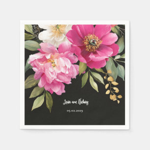 Roze en witte Waterverf pioenroos bloemenbruiloft Servet