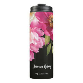 Roze en witte Waterverf pioenroos bloemenbruiloft Thermosbeker