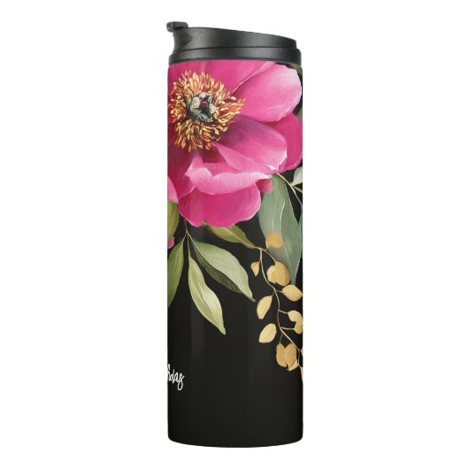 Roze en witte Waterverf pioenroos bloemenbruiloft Thermosbeker (Geroteerd rechts)