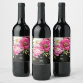 Roze en witte Waterverf pioenroos bloemenbruiloft Wijn Etiket (Flessen)