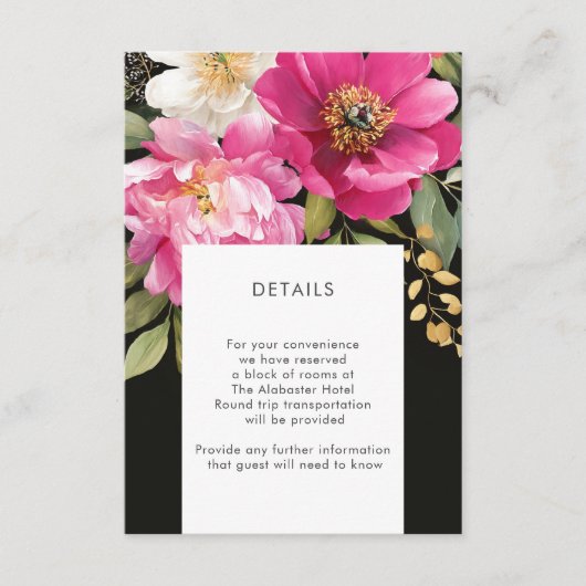 Roze en witte Waterverf pioenroos Floral Details Informatiekaartje (Voorkant)