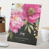 Roze en witte Waterverf pioenroos trouwkaarten Reclamebord Met Voetstuk (Insitu)