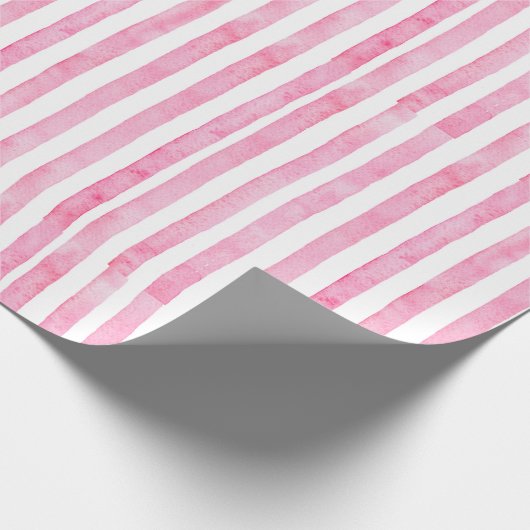 Roze en witte Waterverf Stripe Cadeaupapier (Hoek)