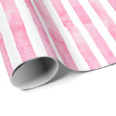 Roze en witte Waterverf Stripe Cadeaupapier (Rol Hoek)