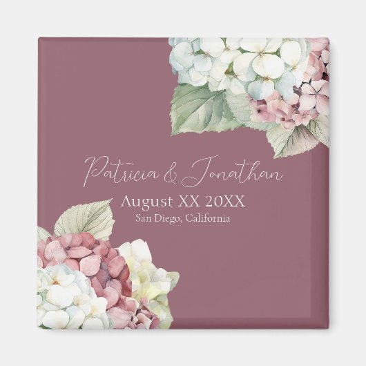 Roze en witte waterverfhydrangeabloemen op blozend magneet (Voorkant)