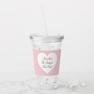 Roze en Witte Wees Sterke Bijbelvers Naam Hart Acryl Drinkbeker