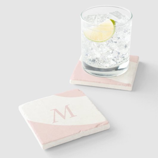 Roze en witte wervelontwerp Monogram Letter Stenen Onderzetter (Zijkant)